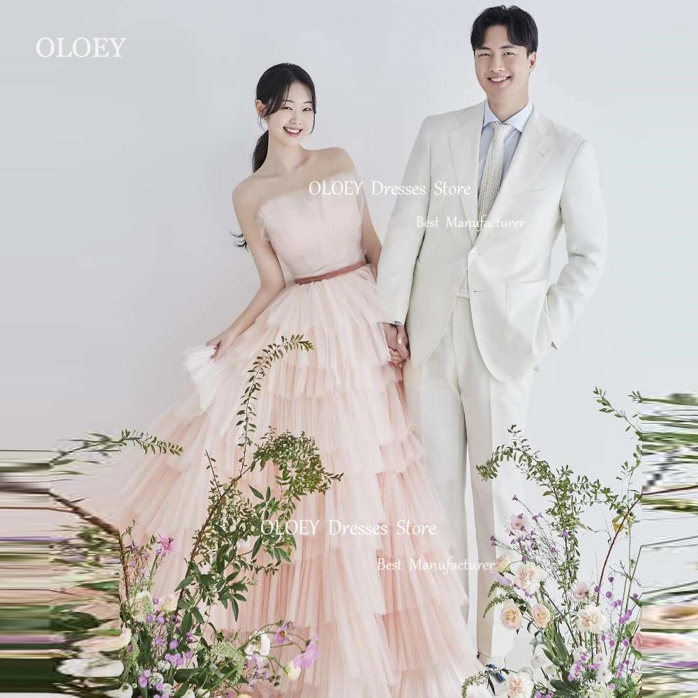 

OLOEY Luxury Layered Tiered Wedding Dresses Photoshoot Strapless Corset Back Evening Gowns Prom Dress Formal party Korea