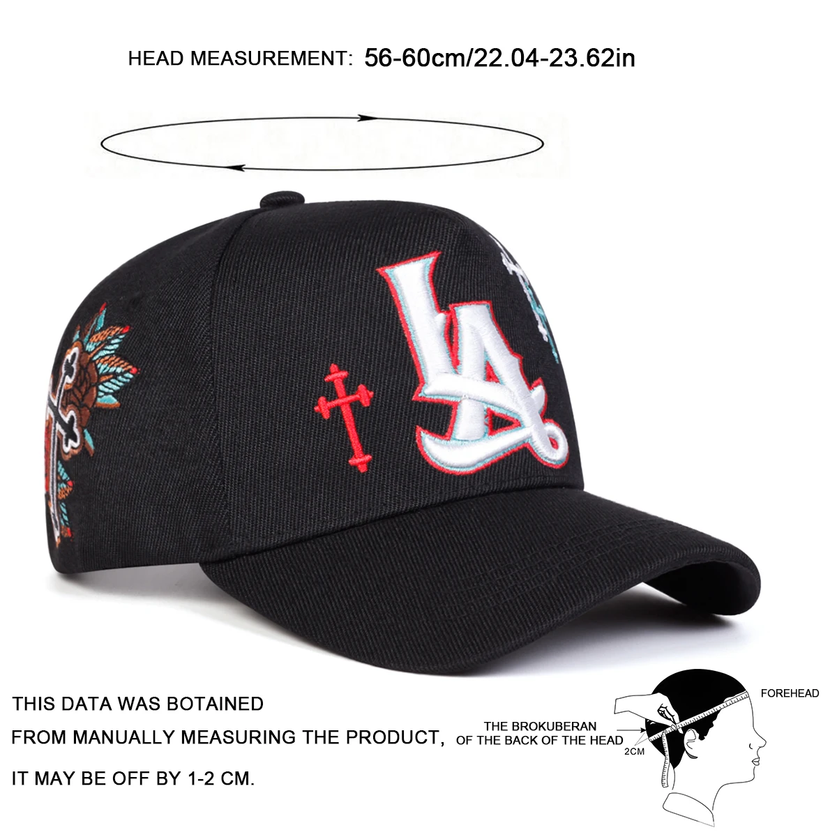 Unisex LA Letter Cross Stickerei-Baseballkappen für Frühling und Herbst, verstellbare Freizeithüte für den Außenbereich, Sonnenschutzhut, Sportkappe – Detail 7