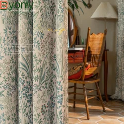 Curtains for Living Dining Room Bedroom American Pastoral Retro Floral Print Cotton and Linen Blackout Light Luxury