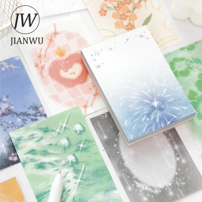 JIANWU Vintage Dream Star Light Flower Life Landscape Material Collage Scrapbooking Memo Pad Creative Junk Journal Stationery
