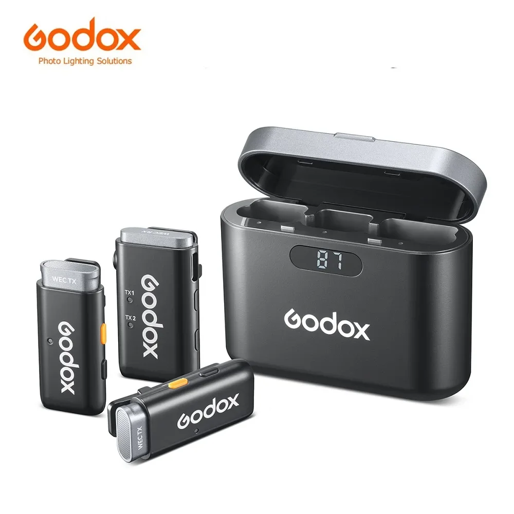 Godox WEC KIT2 Wireless Lavalier Microphone 2.4Ghz with Charging Case 24h 200m for Interview Vloging Live Streaming Mic