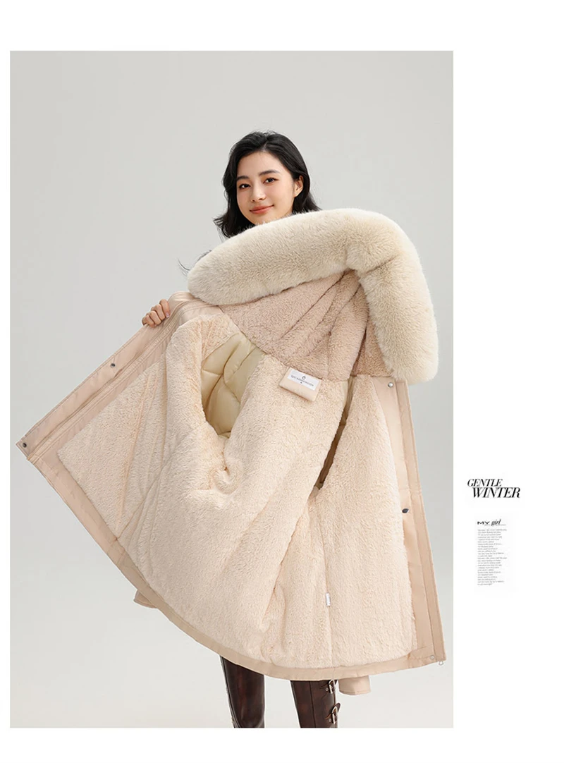 Winter New Warm Down Cotton Jacket with Large Fur Collar Hooded Coat Loose Women Thicken Parker Puffer Overcoat Casual Wear