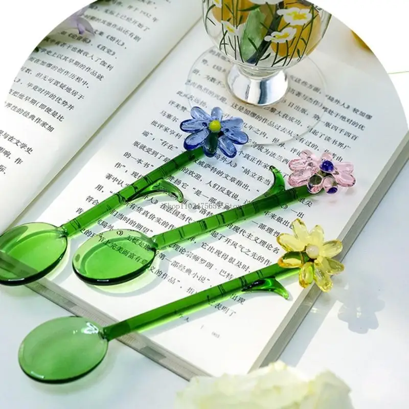  Long Handle Glass Stirring Spoon with Colored Flower Head For Mixing Beverages Coffee Drink and Dessert Cocktail Stirrer