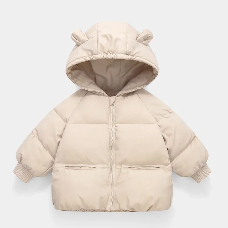 New Winter Keep Warm Girls Jacket Solid Color Thick Padded Hooded Coat For Kids Children Birthday Present For 2-6 Years