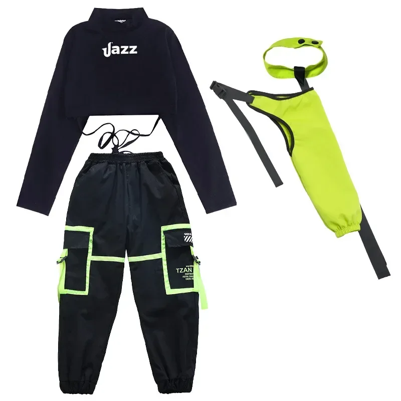 الفتيات الهيب هوب الدعاوى الجاز أزياء رقص الأطفال المنصة العروض ارتداء طويلة الأكمام المحاصيل الأعلى البضائع السراويل مجموعة الهذيان الزي