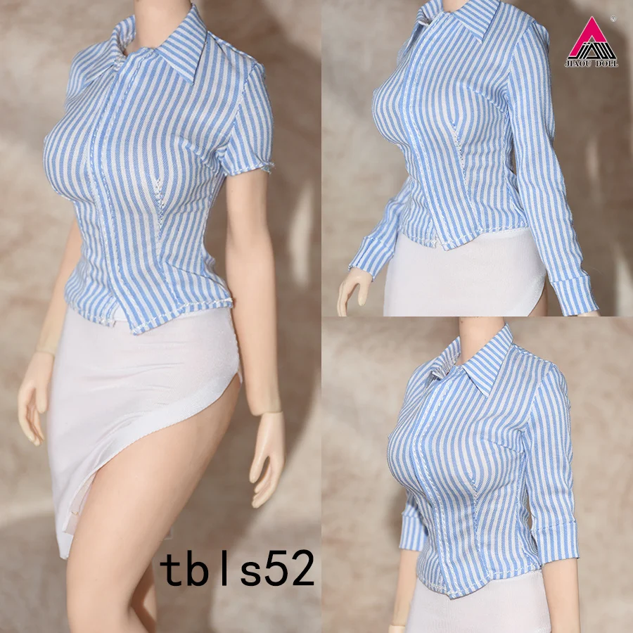 

Customized 1/6 Office Ladies Attire Clothes Slim Striped Blue Shirt Ice Silk Tight Skirt Model Fit 12" Female Action Figure Doll