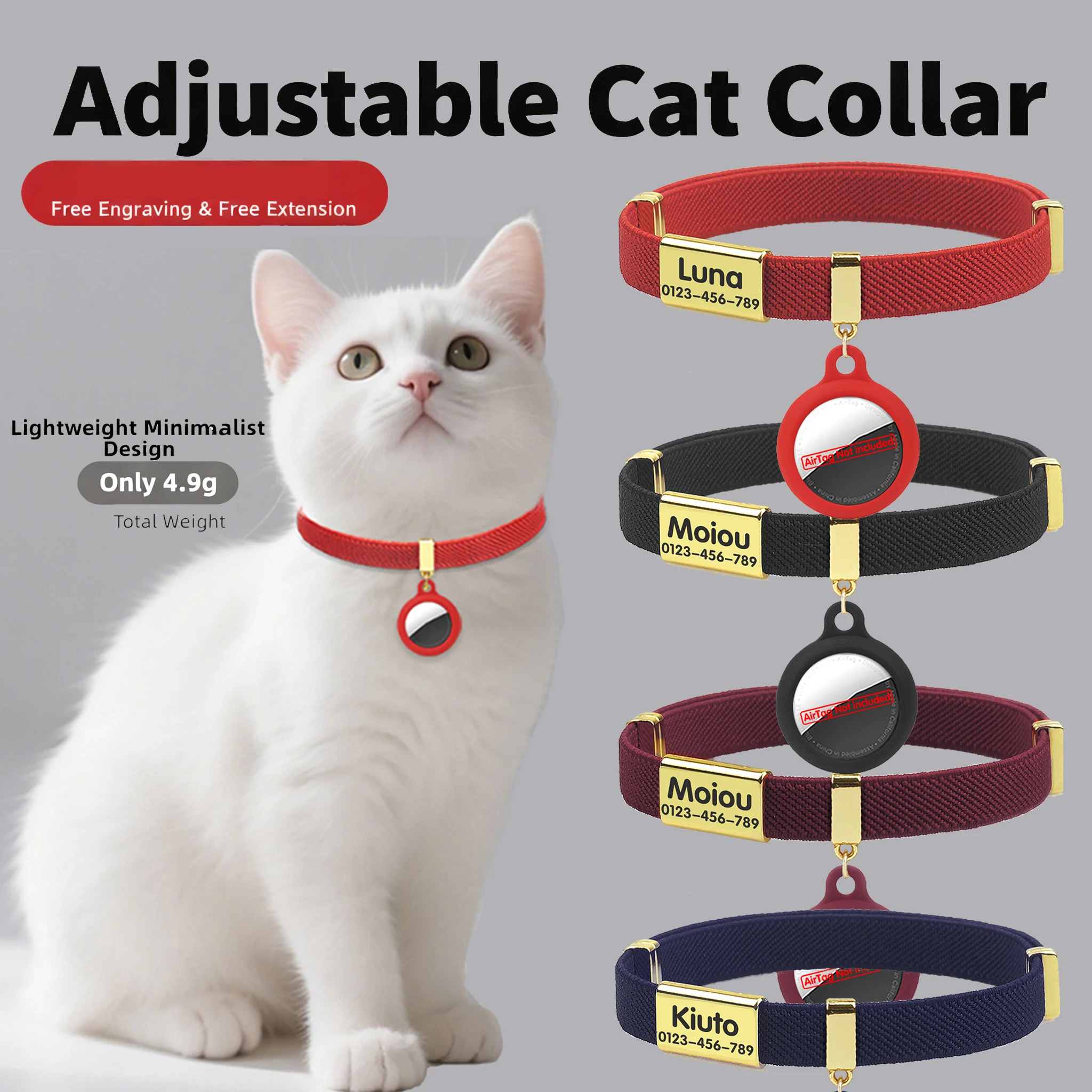 

Fashion Customized Name Tag Cat Collars Elastic Dogs Kitten Collar with Silicone AirTag Holder GPS Tracker Collars Pet Supplies