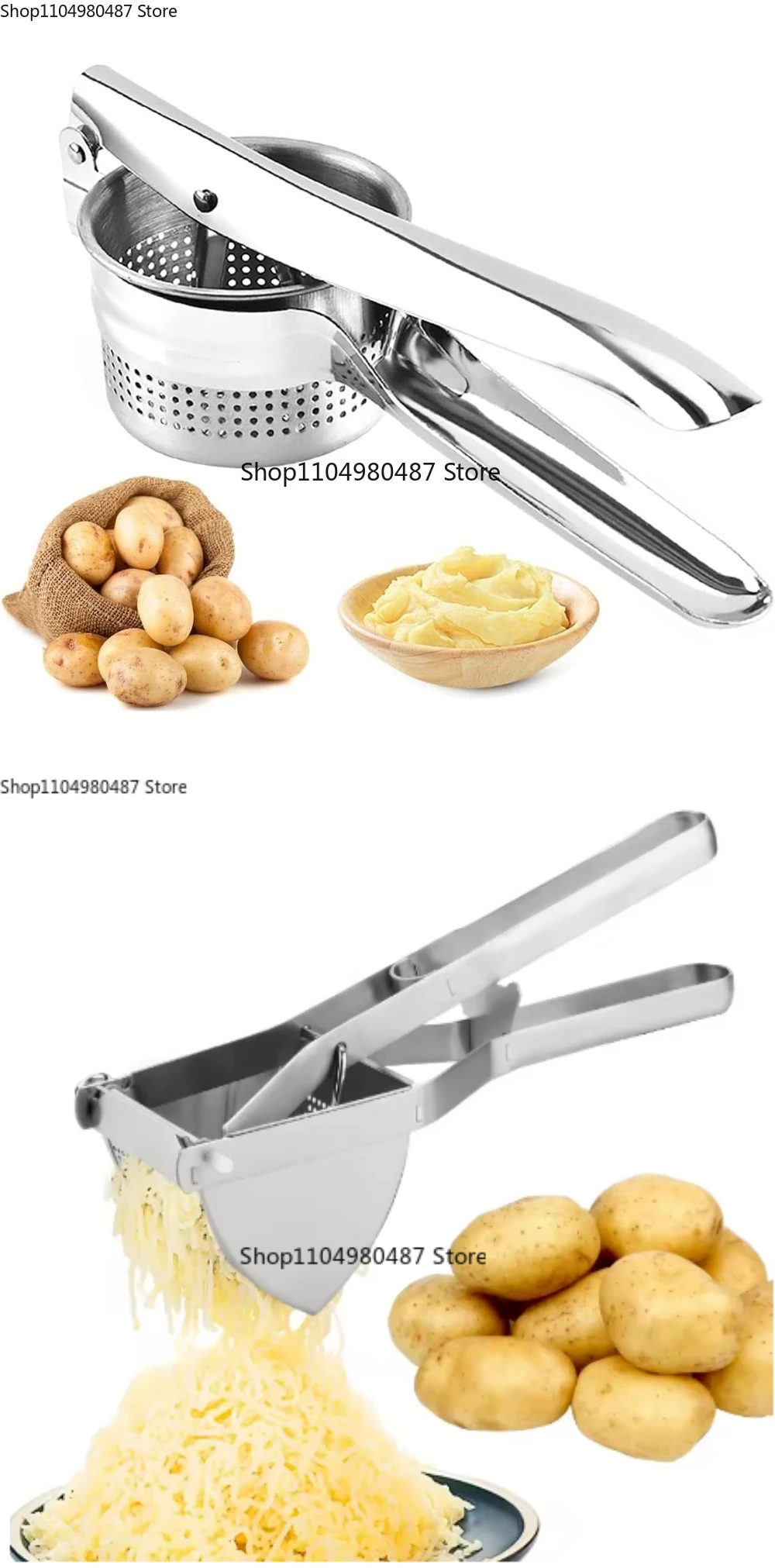 Prensa de puré de patatas de acero inoxidable, molinillo de patatas, herramienta de prensa manual de jugo, prensa triangular de limón, exprimidor manual