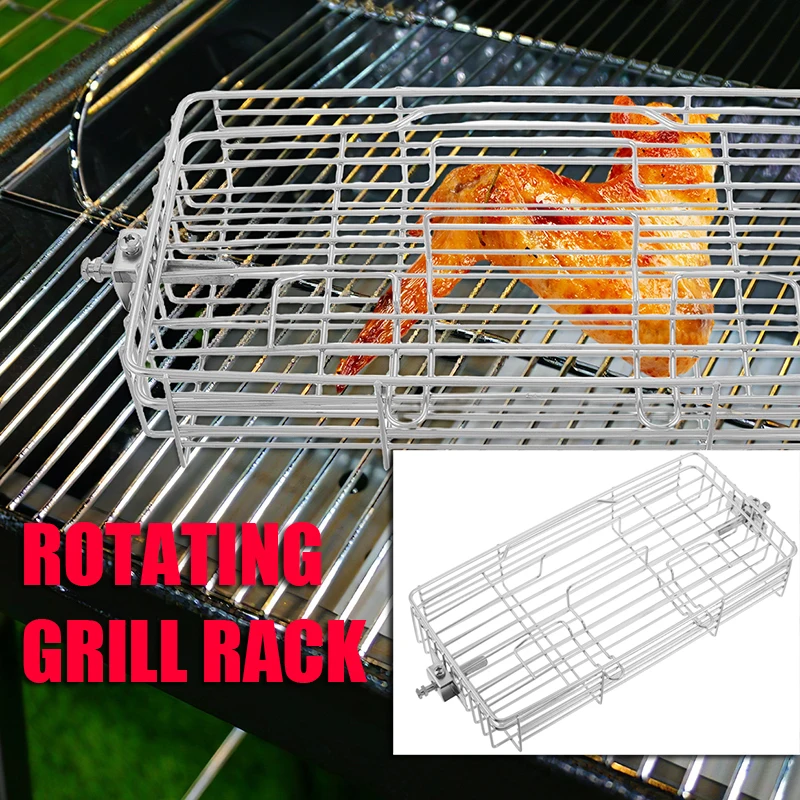 

Adjustable Rotating Grill Rack for Fish Lamb Chicken Wings BBQ Tool Rotisserie Cage Fish Basket for Outdoor Grilling and Camping