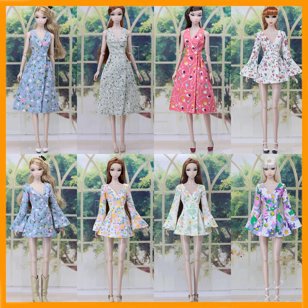 

[30 days shipping] 1/6 Female Deep V-neck Flare Sleeve Mini Skirt Floral Slit Long Dress for Momoko OB FR Nippon Poppy Model