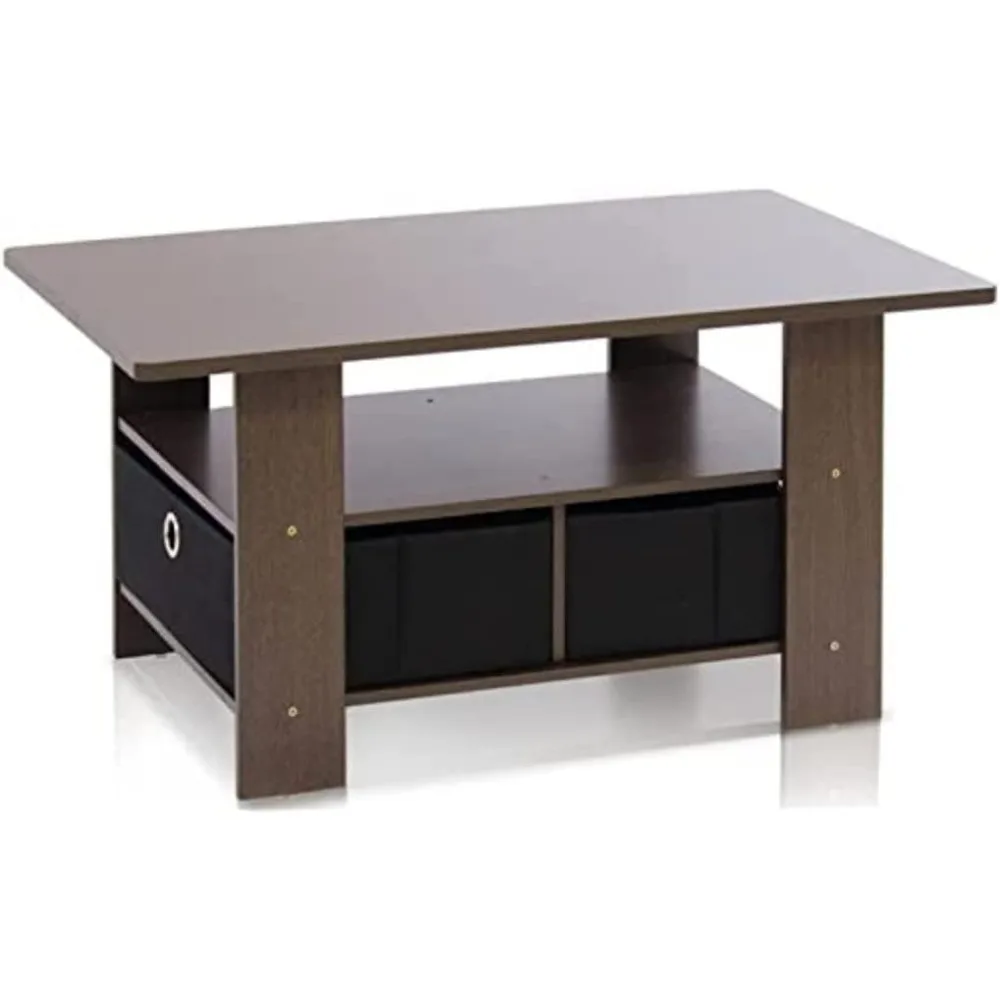 

Furinno Coffee Table with Bins, Dark Brown/Black