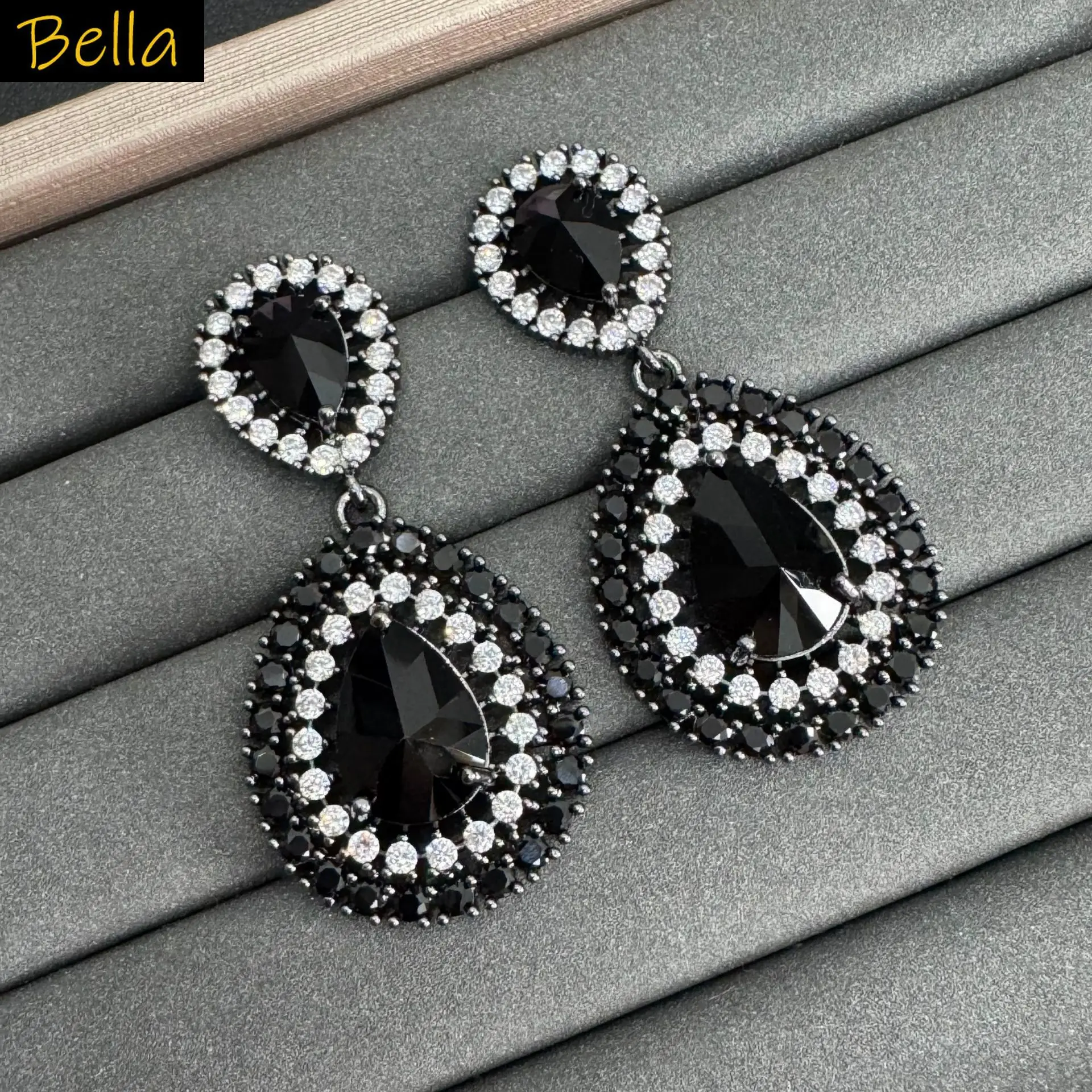

blue black cubic zirconia dangling earrings for women jewelry water drop teardrop earrings