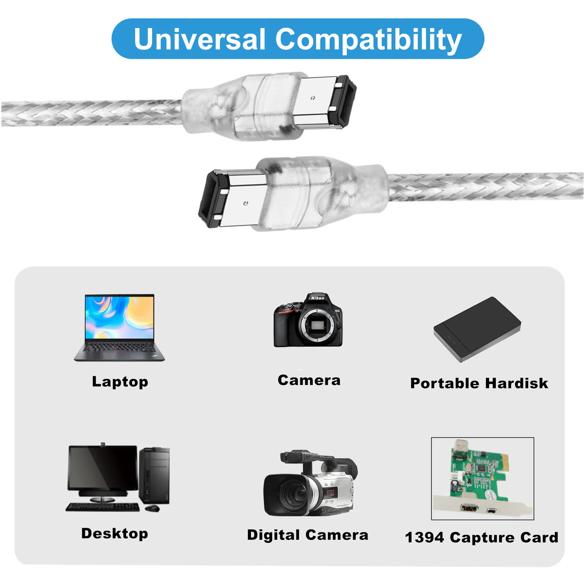Standard Firewire 400 IEEE 1394 6P، ذكر إلى ذكر، مناسب للطابعات والماسحات الضوئية وكاميرات DV
