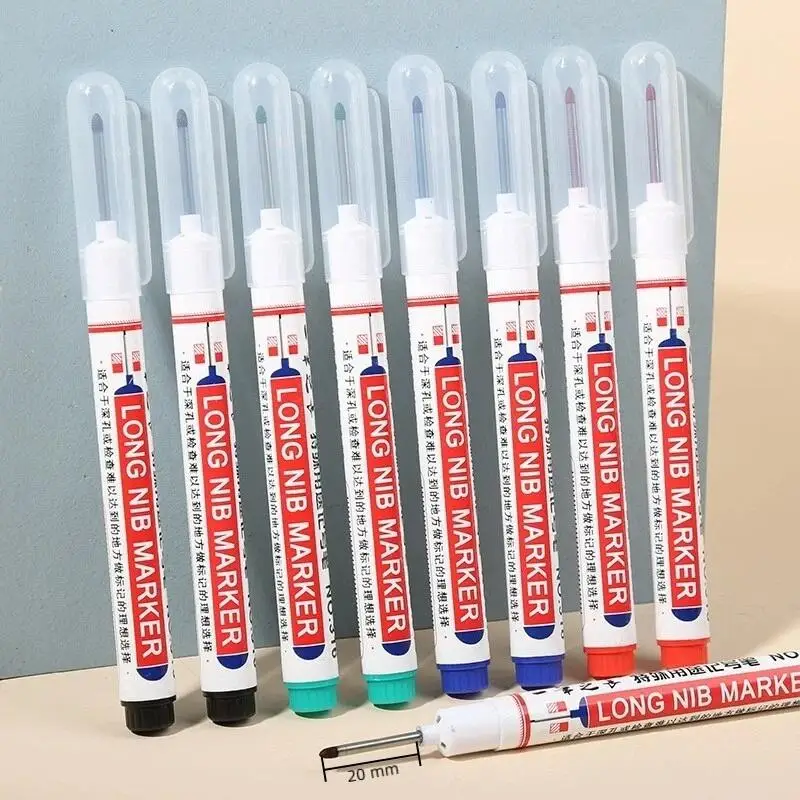 ۞ 4Pcs/Set 20mm Waterproof Long Head Markers Deep Hole Marker Pen For Metal Carpenter Red/Black/Blue/Green Ink Woodworking Tools