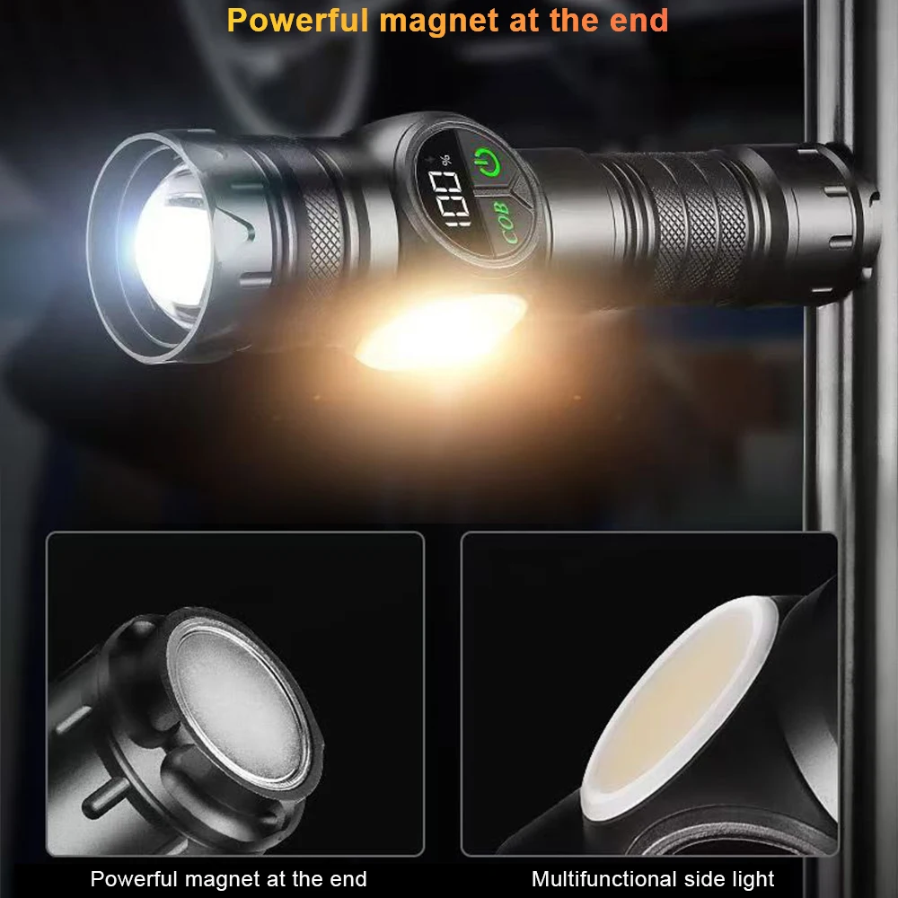 9 Modes Super Bright LED Flashlight USB Rechargeable With COB Side Light  Tactical Torch Powerful Lantern for Outdoor Camping