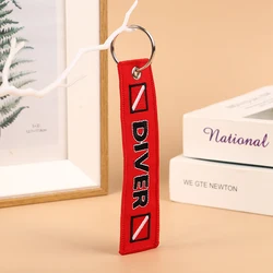 Car Keychain Embroidery DIVER Keychains Tag Key Holder Fobs ATV Keyring Bag Luggage Tag Travel Scuba Diving backpack Bag Flag
