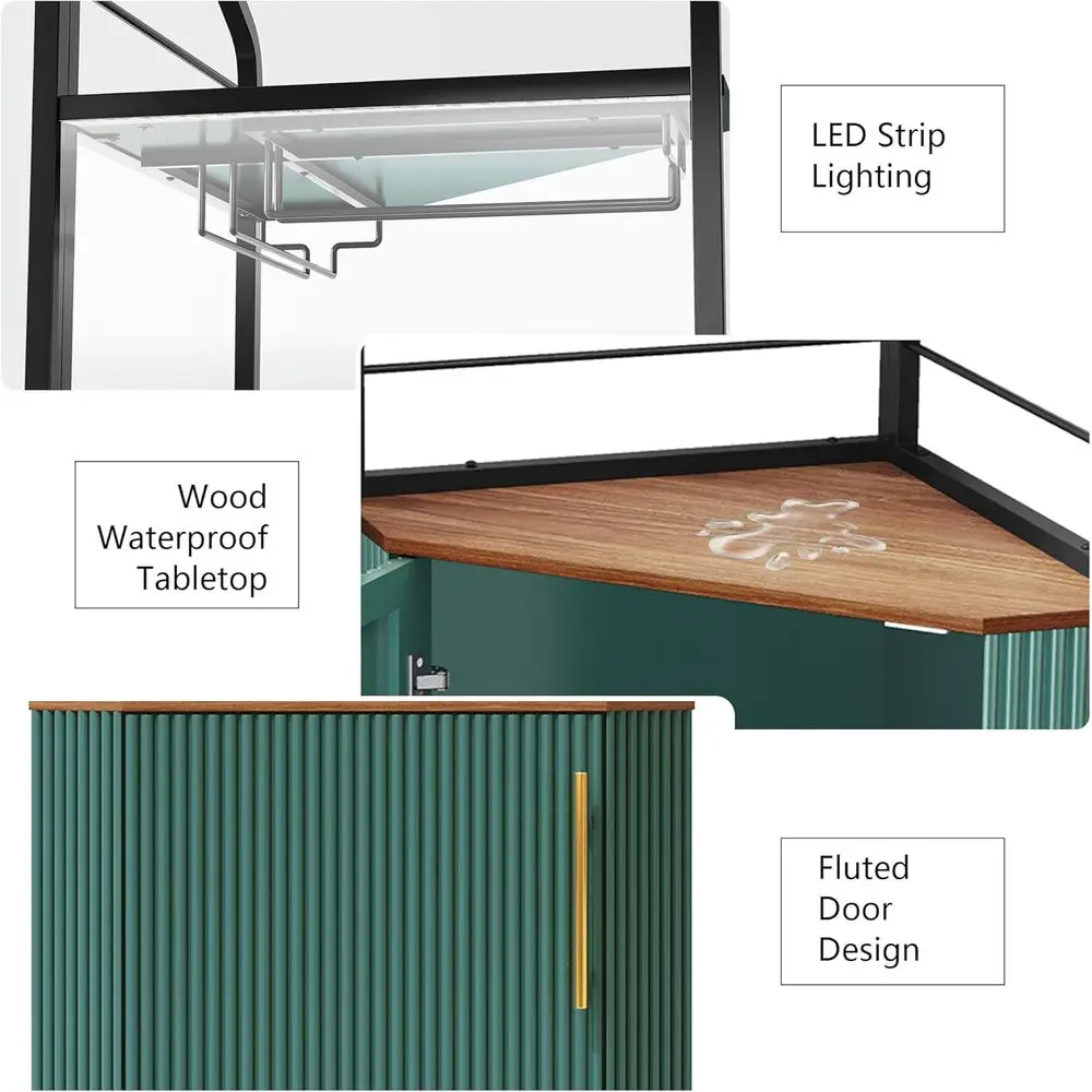 LED照明付き4段コーヒーバーキャビネット、グラスホルダー付き、キッチン、ダイニング、リビングルームでの酒類保管に最適、G