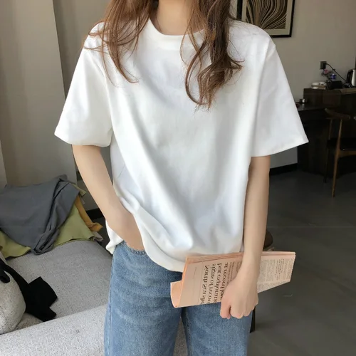 여성용 티셔츠 여성용 루즈핏 여성용 순수색 여성용 통근용 여성용 여름용 여성용 흰색 티셔츠 여성용 티셔츠 티셔츠  Best5