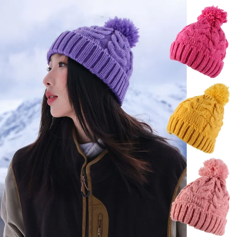 Frauen Winter Pelz Warme Winddicht Gestrickte Hut Mützen Mit Pompom Ball dandy Skifahren Dickes Futter Hüte Gorros Knochen Weibliche ﻿ Outdoor