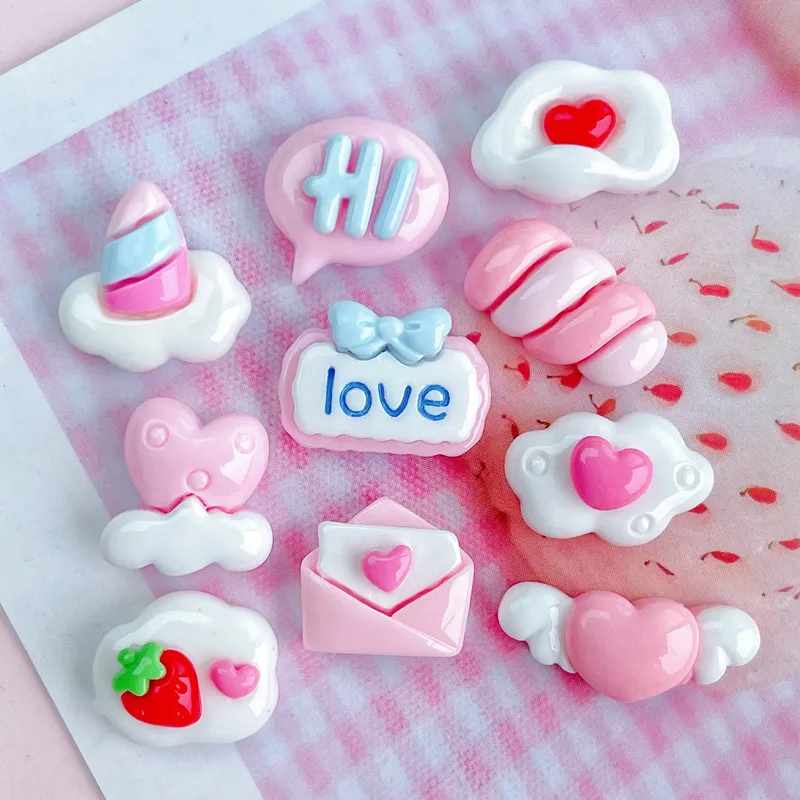 20Pcs Bright Surface Pink Cloud Resin DIY Cream Glue Shoes Hat Icebox Barrette Mobile Phone Case Scrapbook Flat Back Patch