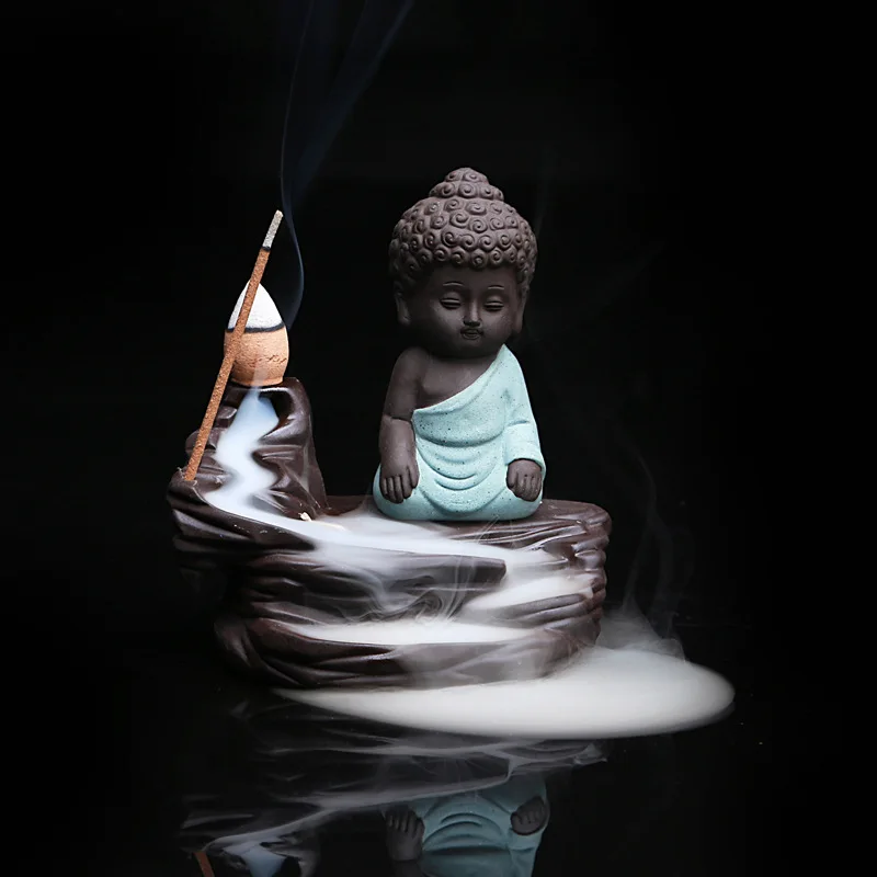 1pc,Creative Home Decor The Little Monk Censer Backflow Incense Burner Purple Clay Stick Incense Holder(Without Incense) view 2