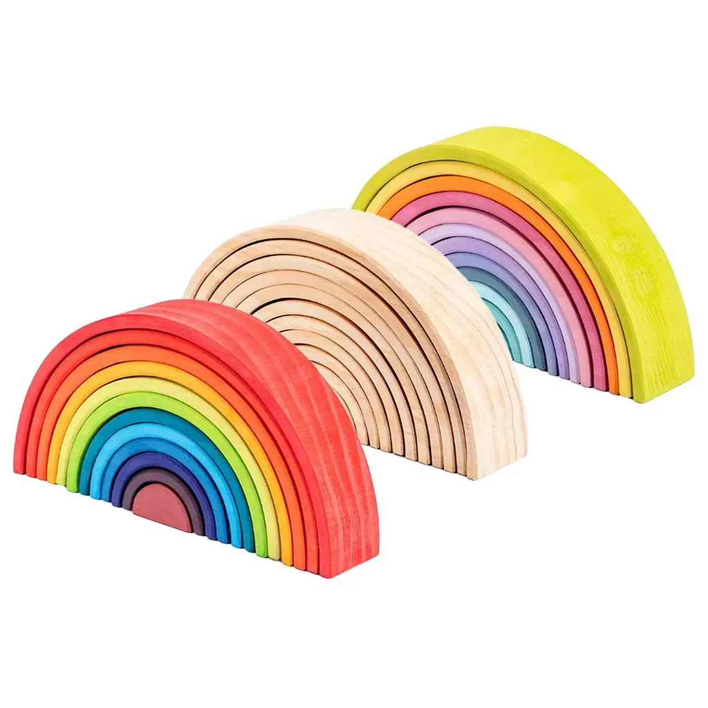 2 Wooden Rainbow Stacker puzzle children toys Rainbow Stacker Nesting Puzzle Wooden Building Blocks for Kids Toddler Baby