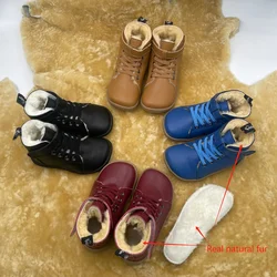 TipsieToes-Botte d'hiver pieds nus en cuir véritable pour enfants, doublure en fourrure véritable, semelle intérieure, bébé, tout-petit, fille, garçon, enfants, chaud, léger