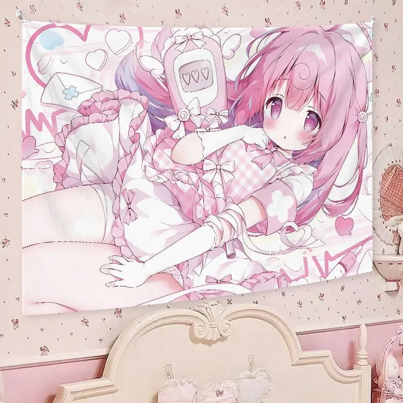 VIKAMA Rosa Haarbrille Mädchen Stern Wandteppich Anime Kawaii Niedlich Ästhetisch Raumdekoration Heimdeko Warm Gemütlich Weich Langlebig Geschenk für Innenräume – Detail 1