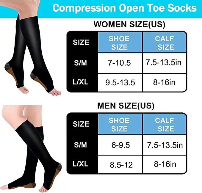 1 زوج جورب ضغط يمكن أن يمنع الدوالي شكل التدرج الجوارب مرونة تو يتعرض الركبة عالية جوارب أنبوبية طويلة S-L