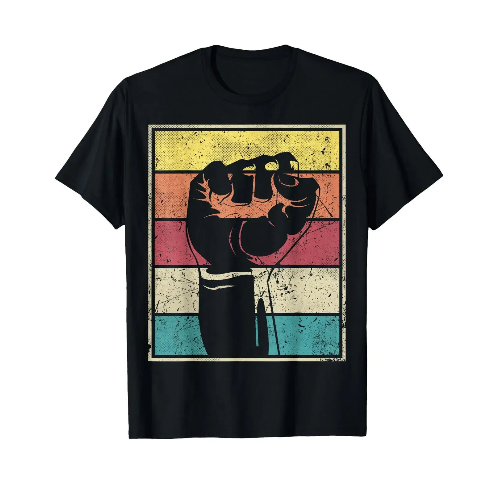 T-Shirt mit geschlossener Faust, schwarz, Vintage-Look, gewaschen, atmungsaktiv, weiches Material, ideal für den täglichen Gebrauch, vielseitig kombinierbar, lässiger Stil, mit leichtem grafischem