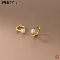 WOOZU 925 Sterling Silver Fashion Natural Pearl Huggie Hoop Earrings for Women Daughter Wedding Simple Charms Jewelry Gift 2022