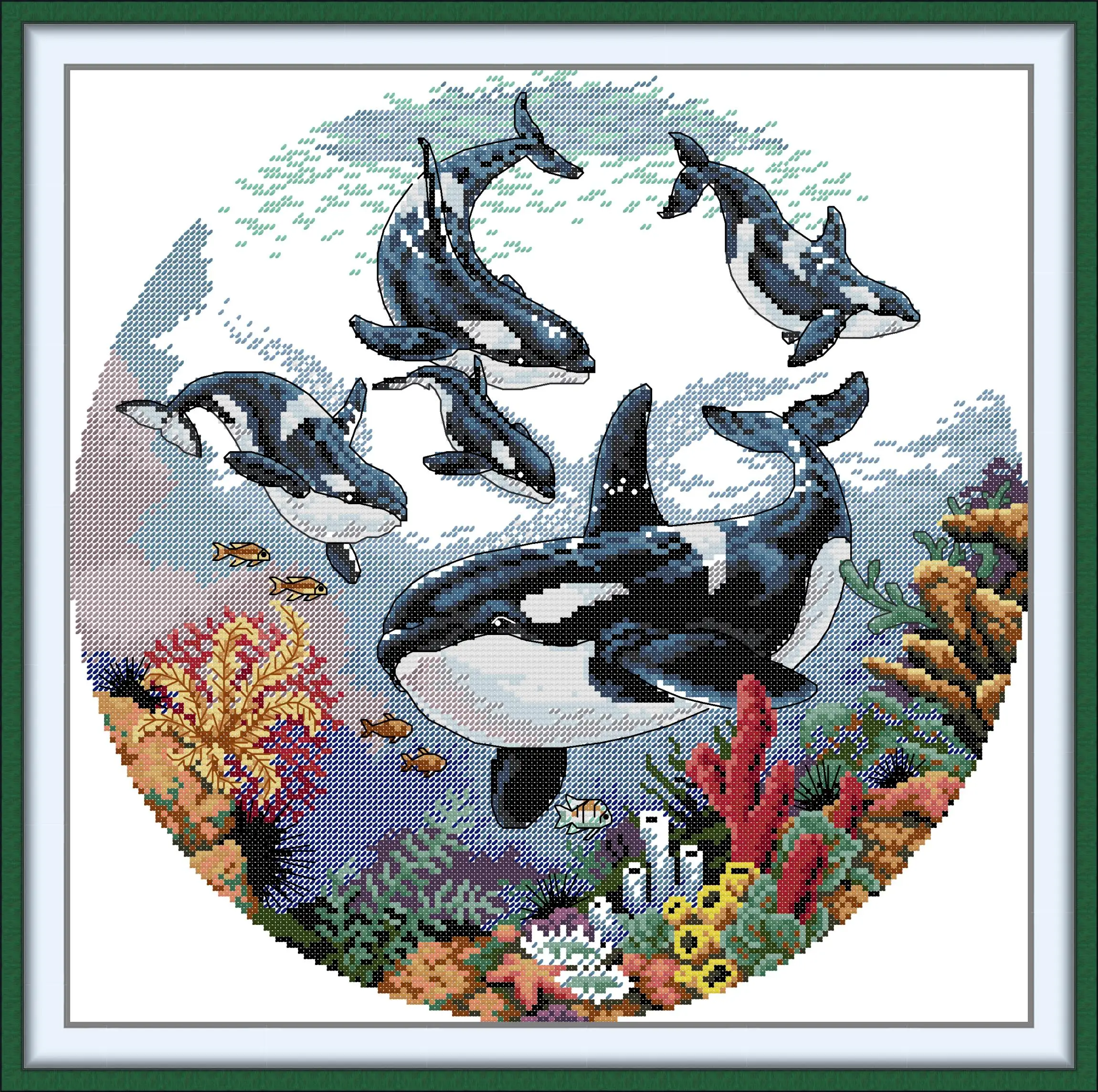 

Joy Sunday Pre-printed Cross Stitch Kit Easy Pattern Aida Stamped Fabric Embroidery Set-Killer Whale