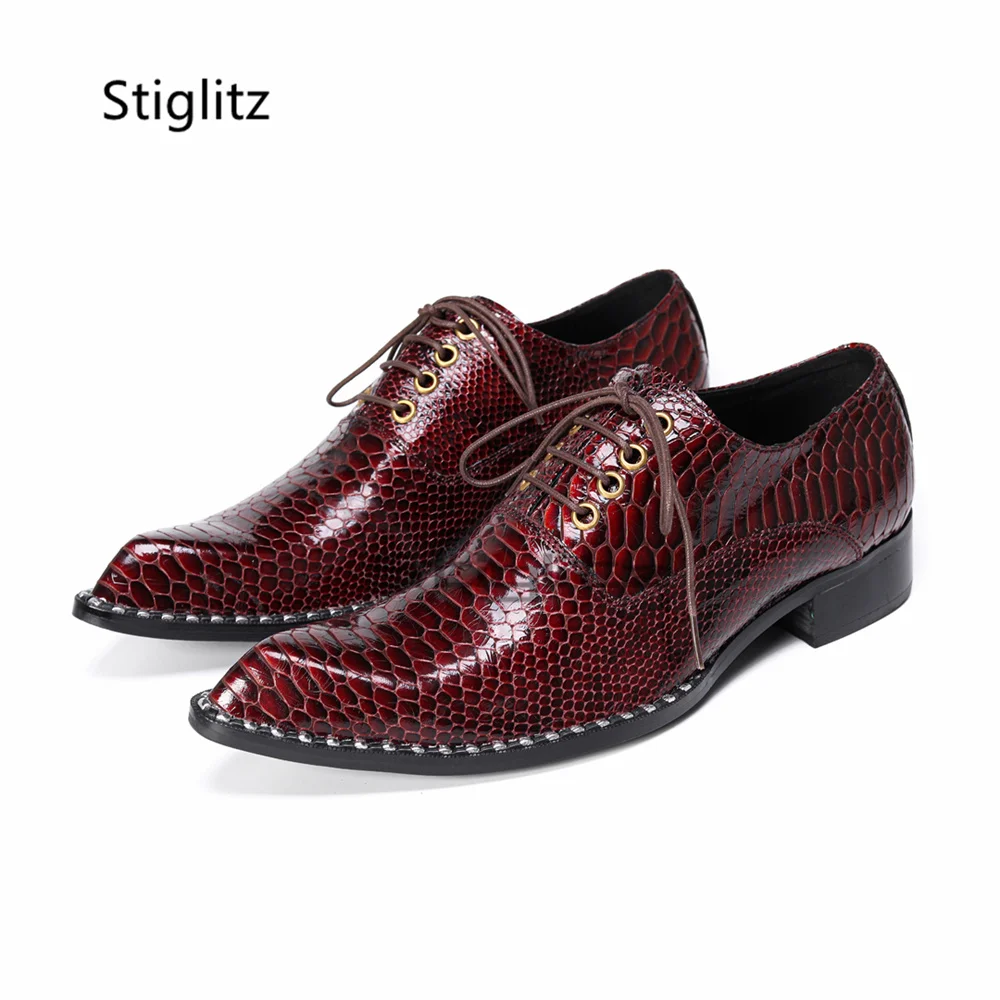 

Crocodile Skin Men's Dress Shoes Lace-Up Low Heel Genuine Leather Wedding Party Trendy Business Office Men Oxfords Shoes