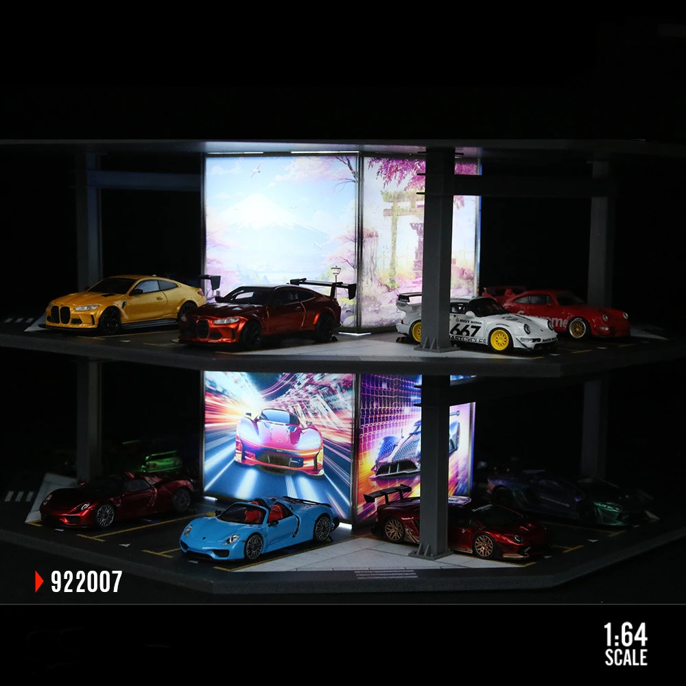 Modelli di garage per auto Parcheggio per edifici ottagonali 1:64 - 48 spazi di parcheggio, illuminato, scena di simulazione in miniatura