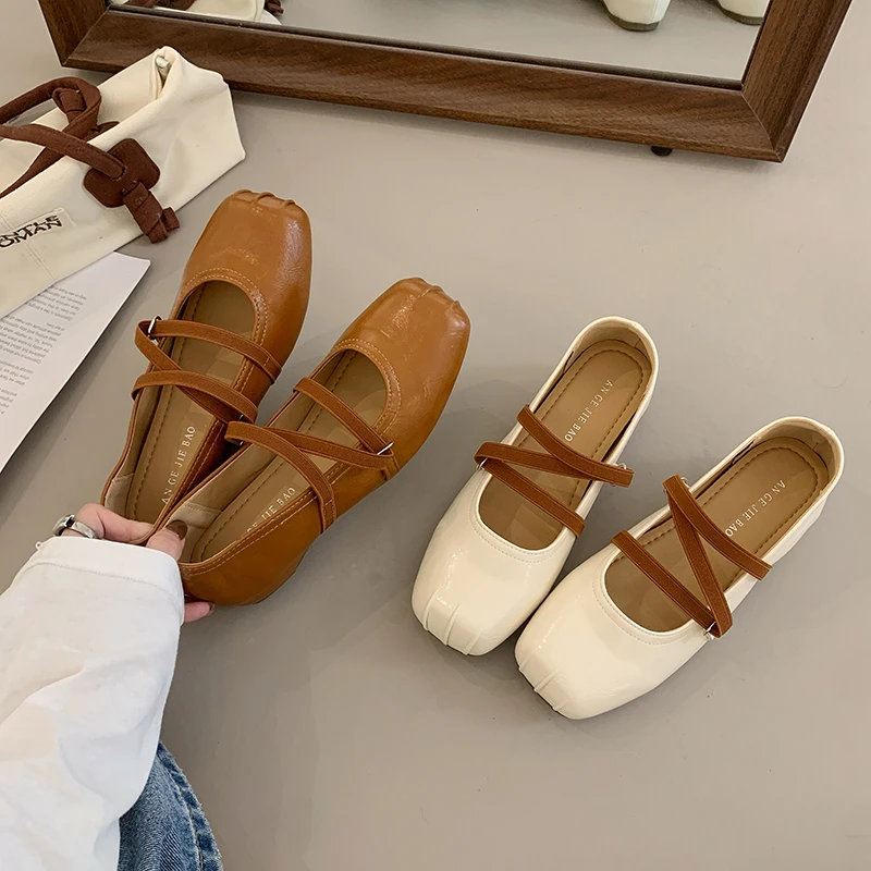 韓国風レトロソフトソール浅履きメリージェーンシューズ（女性用）、2026年夏新作快適軽量バレエフラット