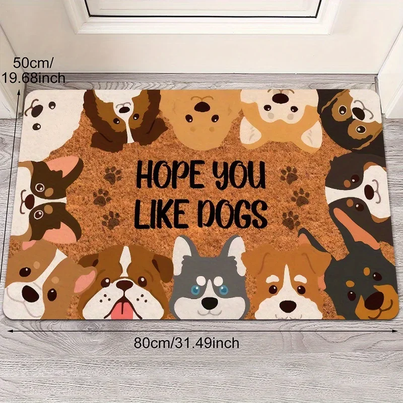 Hope You Like Dogs Doormat Cute Puppy Pattern Entrance Rug Funny Pet Lover Floor Mat, Non-Slip Home Decor for Entryway