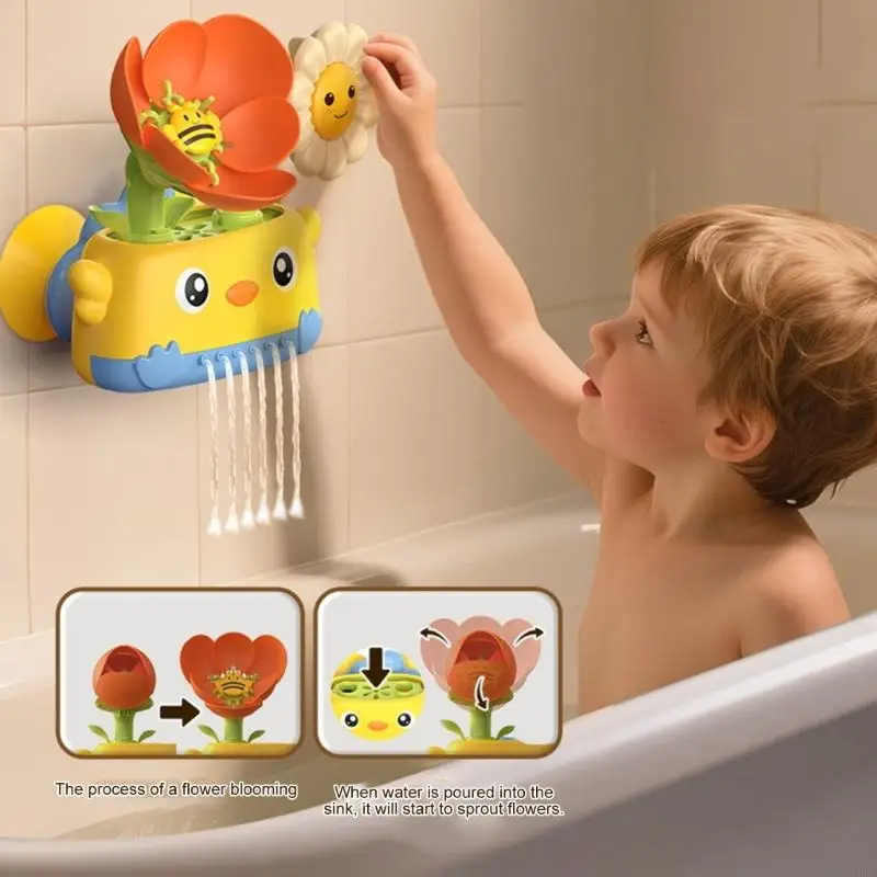 Copa succión Sprovalador agua montada Flor giratoria Baby Bathing Bathom Shower Juguete para reconocimiento color