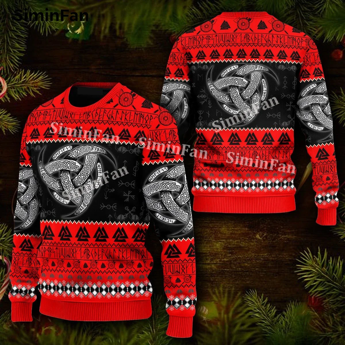 Red Triple Horn Pattern Viking Ugly Christmas Sweatshirt Jumper 3D Printed Men Female Pullover Male Long Sleeve Shirt Unisex Top