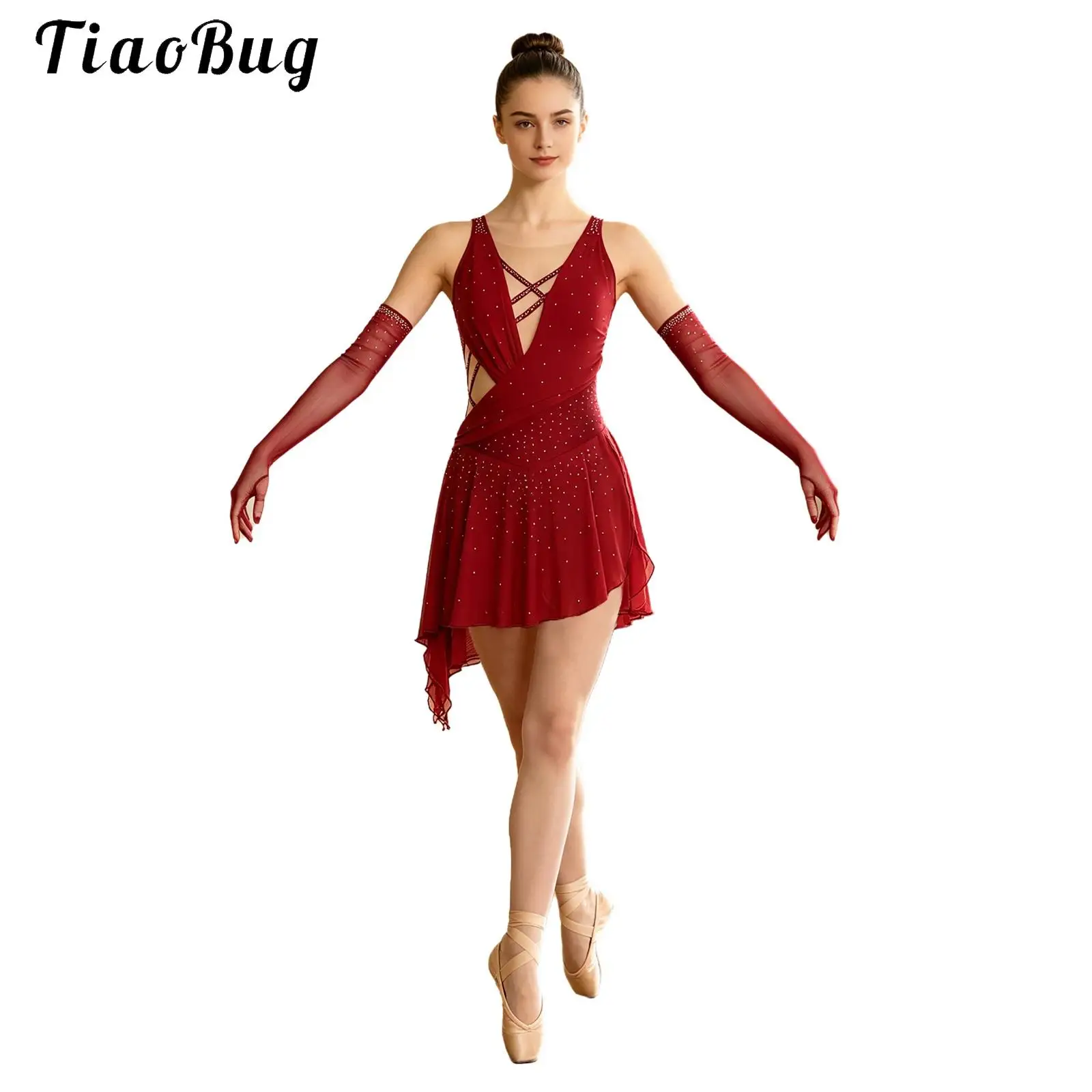 women-strappy-backless-rhinestone-lyrical-dance-dress-with-mesh-gloves-asymmetrical-hem-built-in-briefs-dress-dancewear