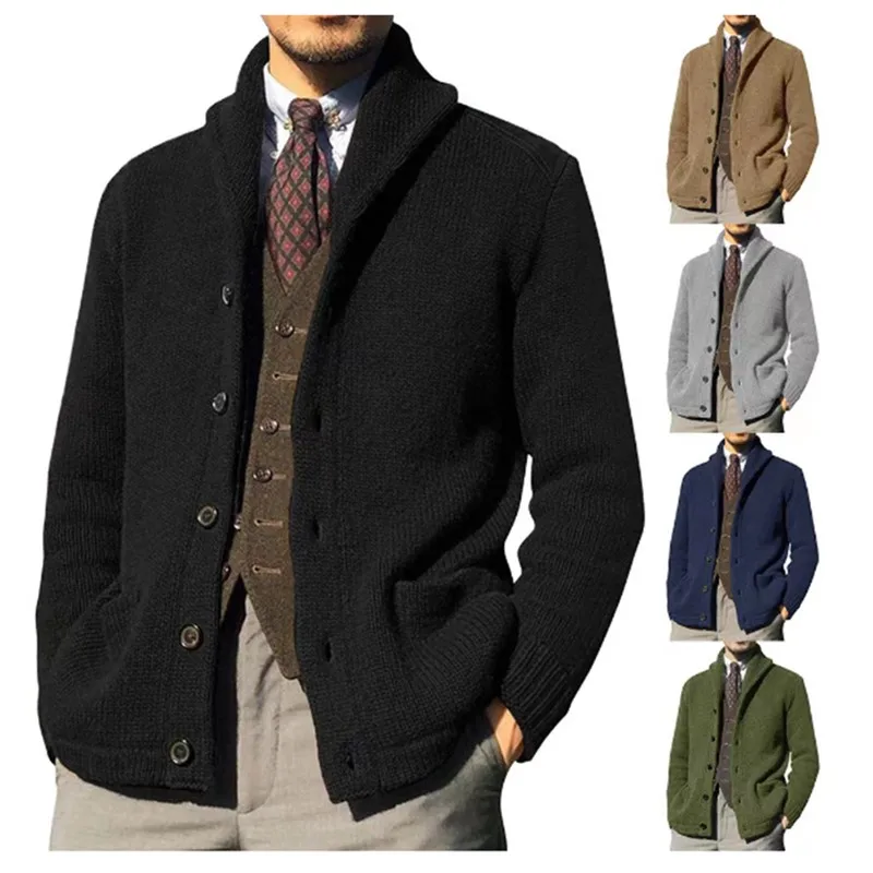 

Men's Autumn and Winter New Cardigan Men's British Fashion Knitted Coat Lapel Thickened Slim Fit Sweater Men's Clothing K0017