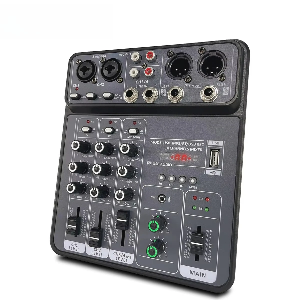 

Mini mixer with USB port, stereo, material, metal, for computer recording of podcast guitar instruments