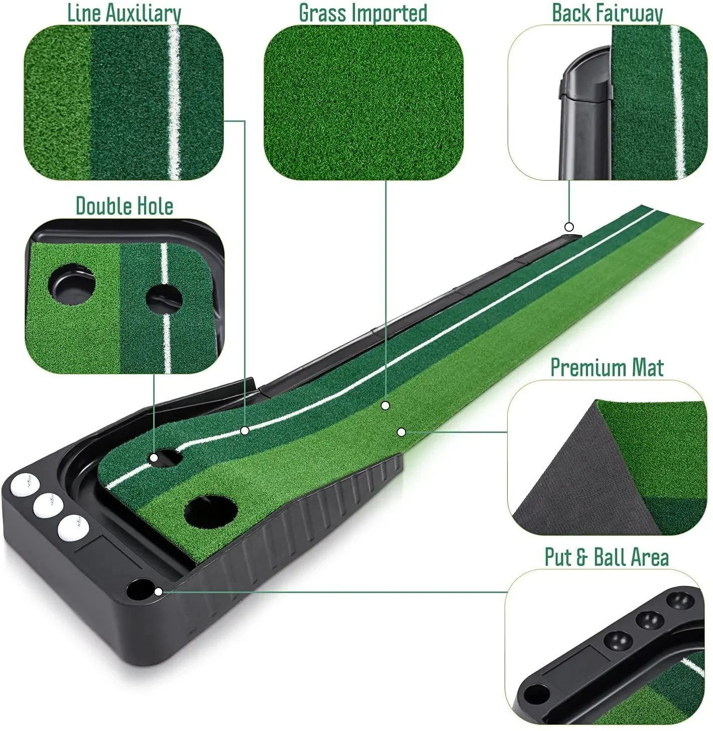 Golf Putting Green Practice Mat -  Portable Mat with Auto Ball Return Function - Mini Golf Practice Training Aid, Game and Gift