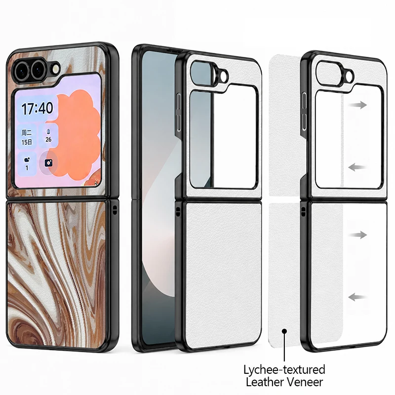 Ink Wash Marble Printed Leather Texture Phone Case For Samsung Galaxy Z Flip8 Flip7 FE Flip6 Flip5 Flip4 Flip3 5G Hard PC Cover view 6