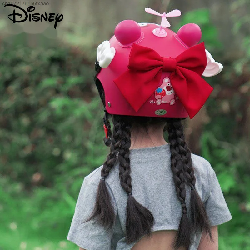 Disney Lotso Parent Child Electric Car Helmet Y2k Sweet Girl  Summer New Cute Standard Safety Helmet Children's Kawaii Helmet