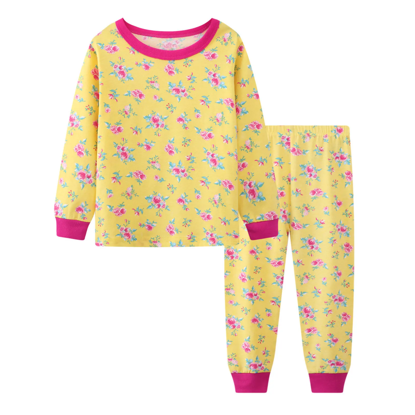 Toddler Girls Baby Soft Pajamas Fall Winter Toddler Flower Print Long Sleeves Kids Sleepwear Tops Pants Sets Two Pieces Outfits