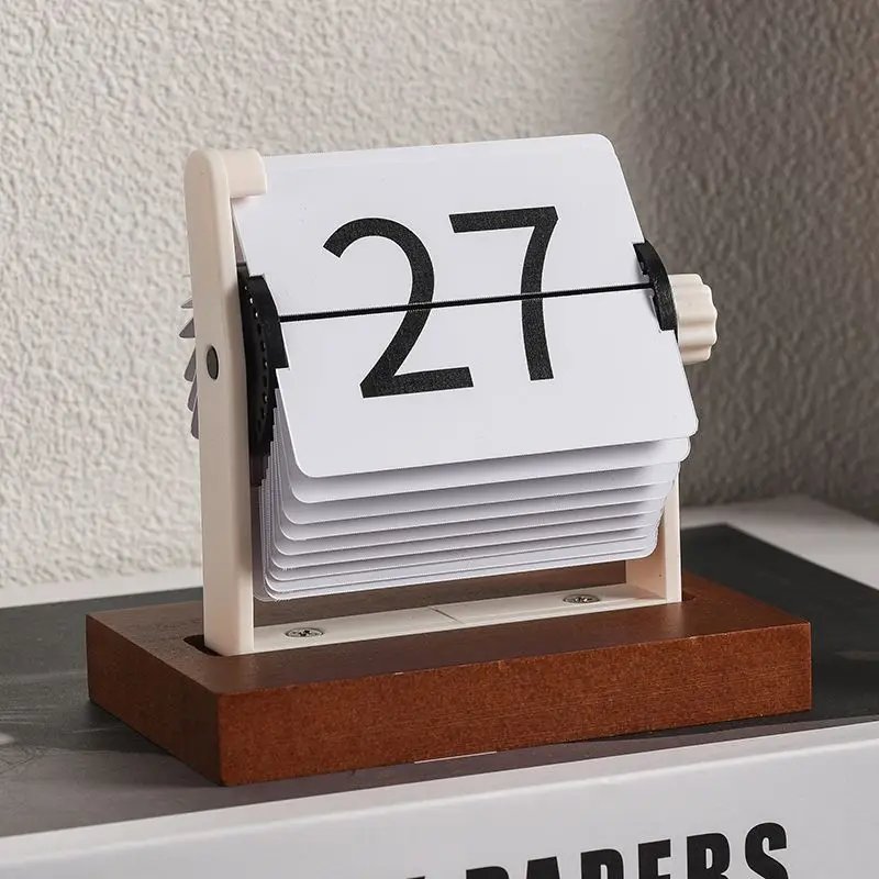 

Mini Retro Perpetual Calendar, a Simple Decoration ，Rotating Mechanical Calendar, Wooden Creative Flip - up Desk Calendar