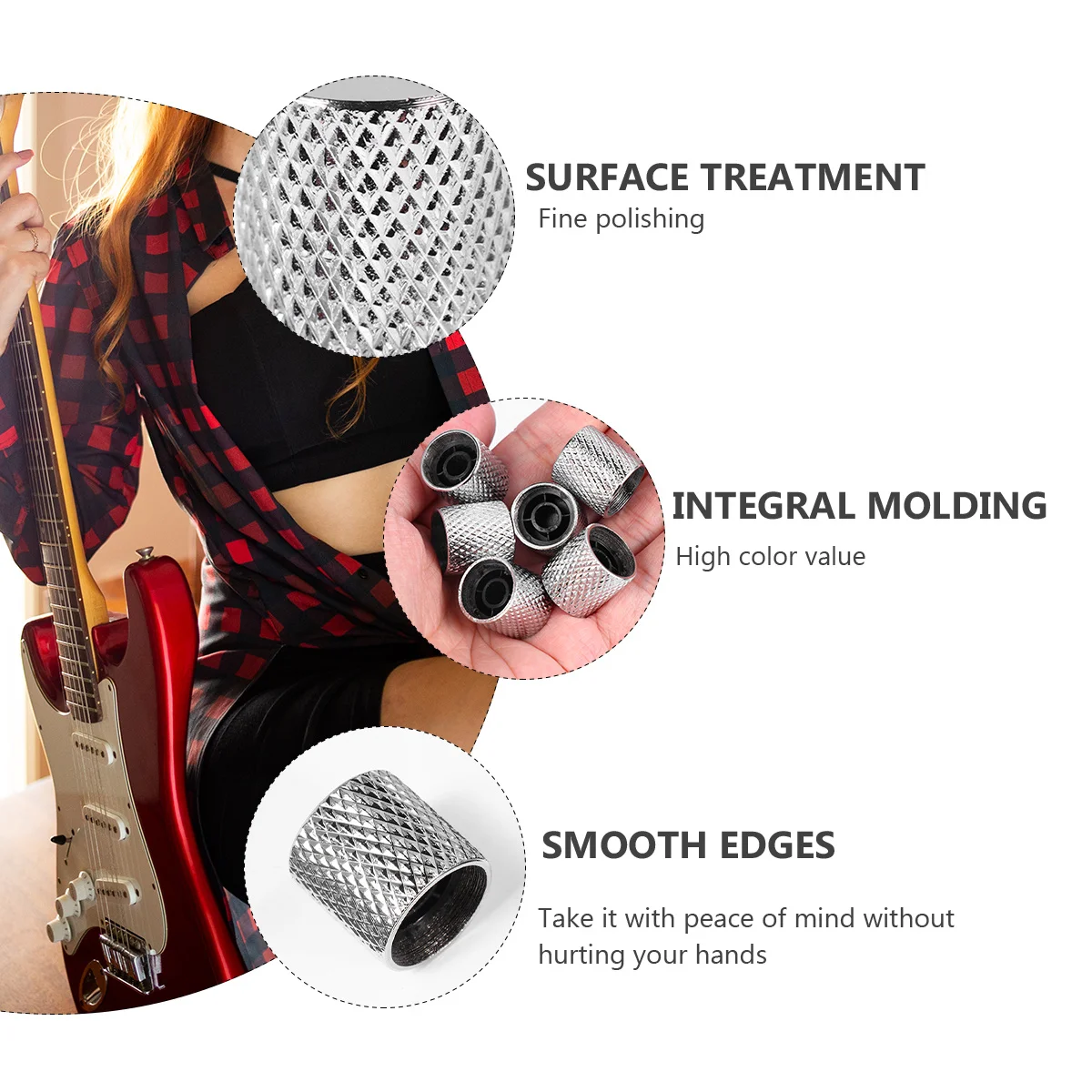 

6Pcs Electric Guitar Metal Flat Tone Knob Sturdy Bass Knob Replacement for Concentric Split Shaft Pots Accessory Silver