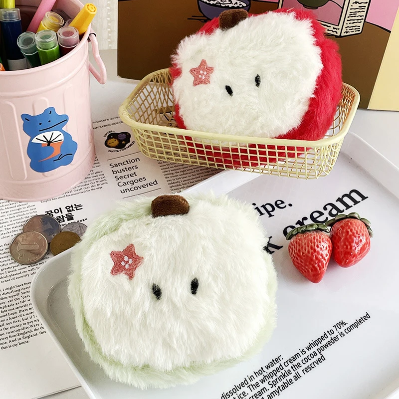 

New Cartoon Cute Apple Plush Doll Toy Bag Pendant Coin Purse Key Lipstick Sundries Storage Bag Girl Heart Creative Headphone Bag