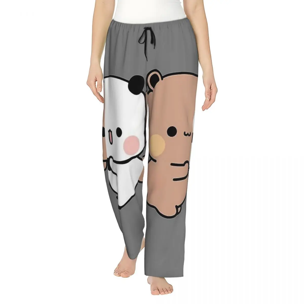 Custom Cute DuDu Bear And BuBu Panda Couple Women Pajama Pants Lounge Sleep Sleepwear Bottoms with Pockets