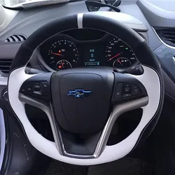 For Chevrolet Malibu Volt Camaro 2011-2015 Aveo 2016-2018 Hand Stitched Genuine Leather suede non-slip car Steering Wheel Cover